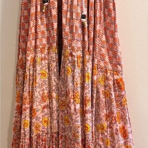 Anthropology Floral Tiered Maxi Dress in Pink and Yellow